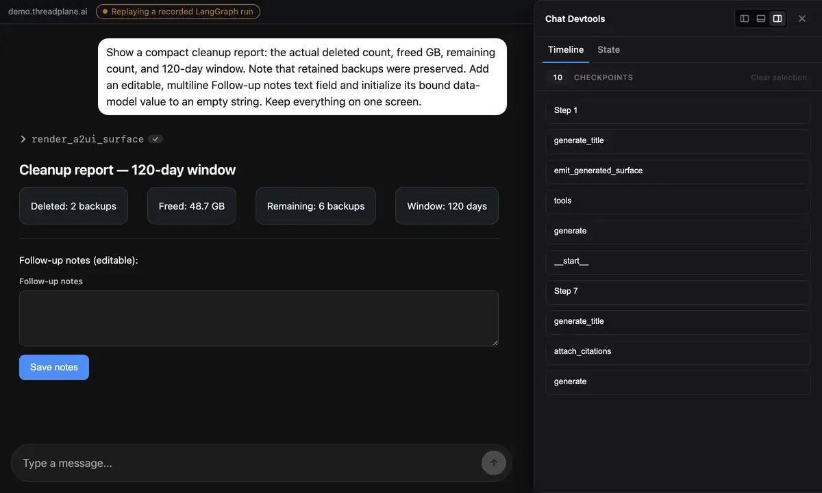 A generated cleanup summary in the chat showing deleted and retained backups after the approved operation.